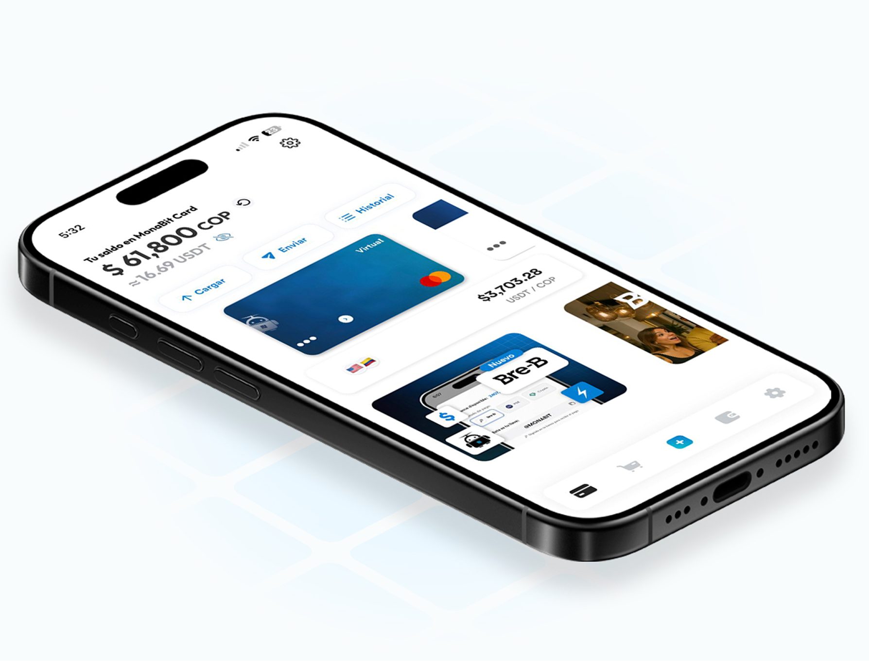Experiencia de la app MonaBit en un teléfono.