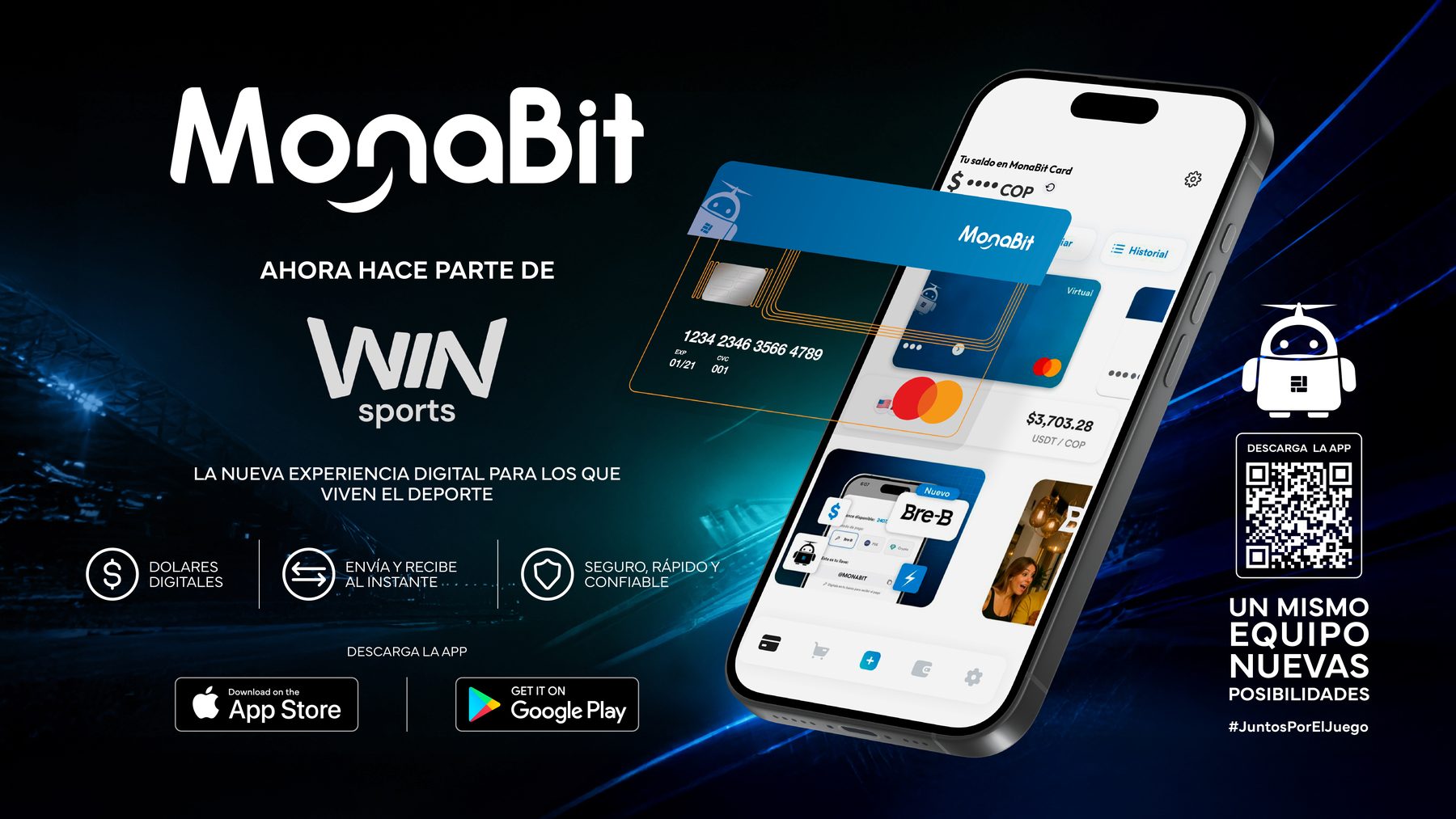 Campaña de MonaBit junto a Win Sports: ahora hace parte del ecosistema del canal.